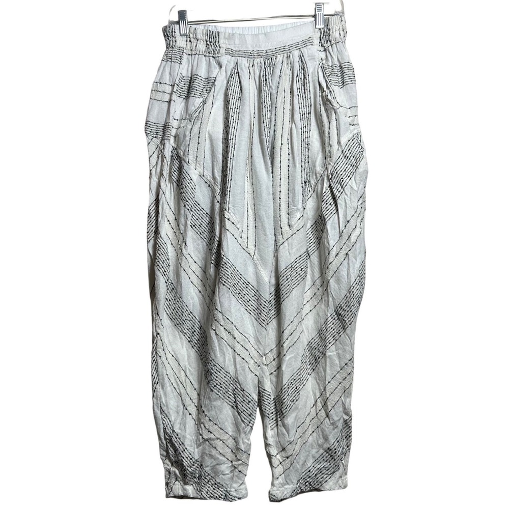 Free People Striped Harem Pants Smocked Waist White Black Medium OB1687899